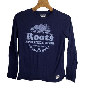 Roots Kids Graphic T-Shirt Roots Cooper Beaver Long Sleeves Navy Blue Size M